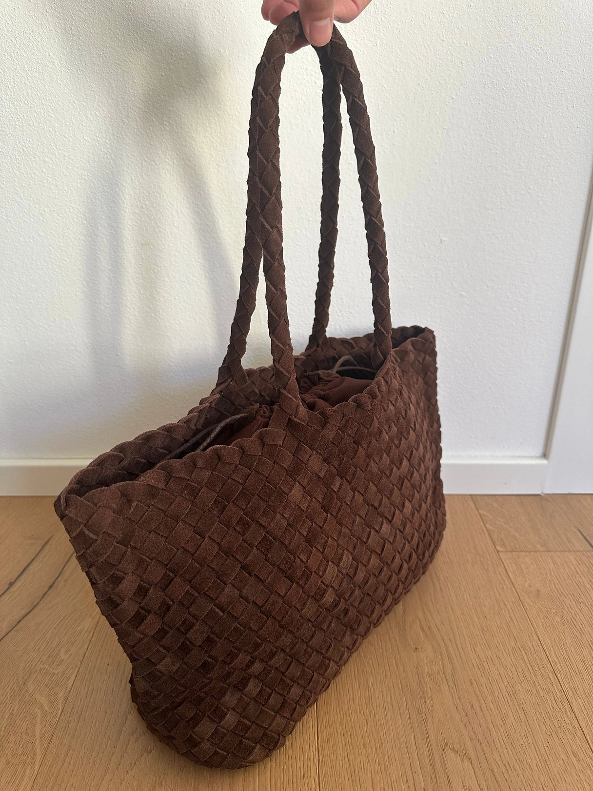LEONI WOVEN SUEDE TOTE