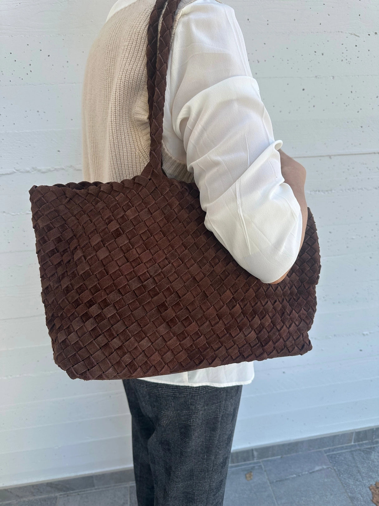 LEONI WOVEN SUEDE TOTE
