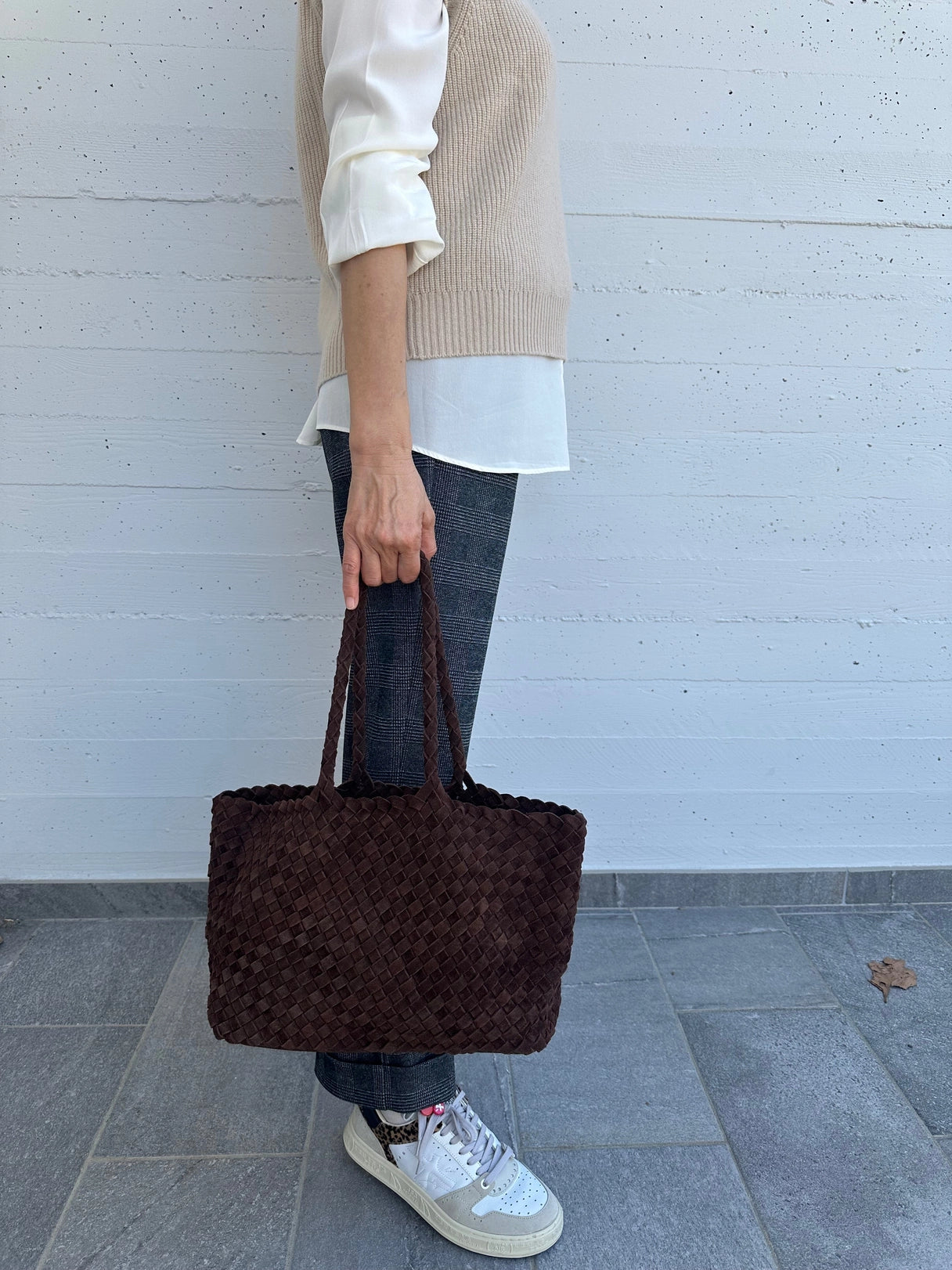 LEONI WOVEN SUEDE TOTE