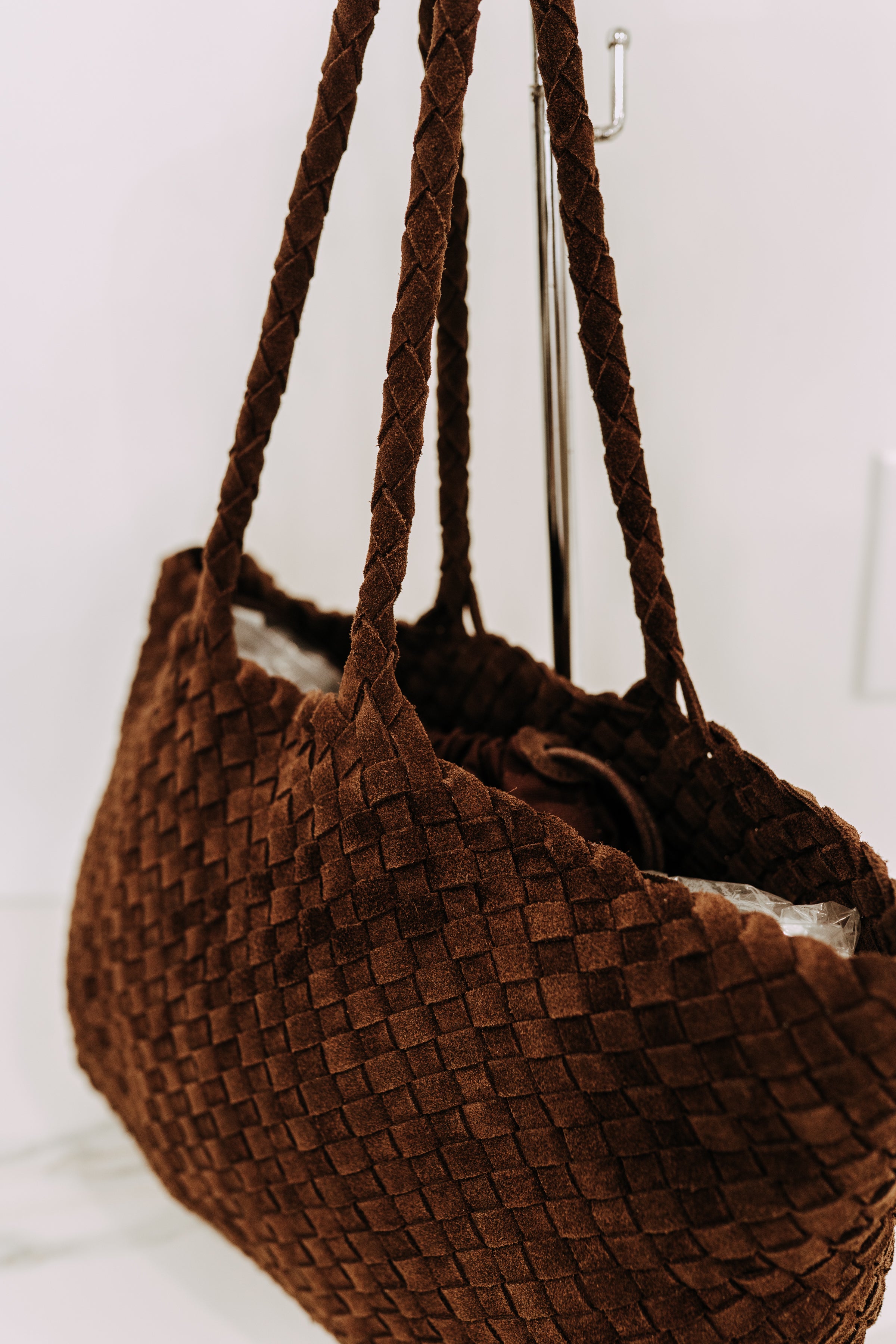 LEONI WOVEN SUEDE TOTE