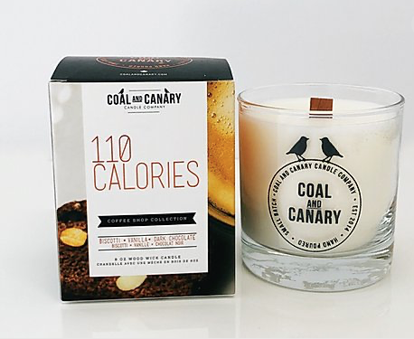 Front view of 110 Calories candle and box 